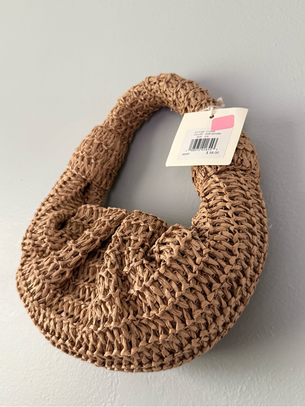 Handwoven Straw Hobo Bag in Tan - Picture 4 of 6